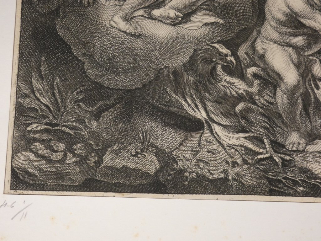  Jacob Jordaens (1593-1678) gravure eau forte, Jupiter, Io et Junon datée 1652-photo-1