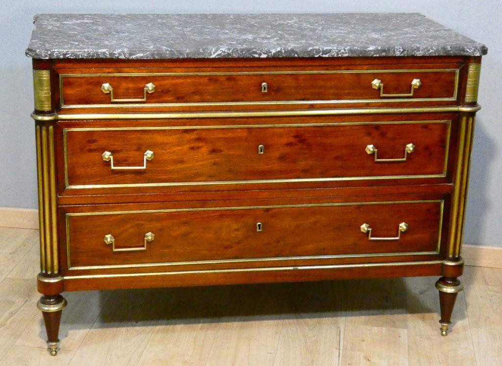 Commode d'époque Louis XVI en acajou et marbre, XVIII ème siècle-photo-2