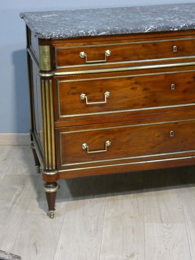 Commode d'époque Louis XVI en acajou et marbre, XVIII ème siècle-photo-3