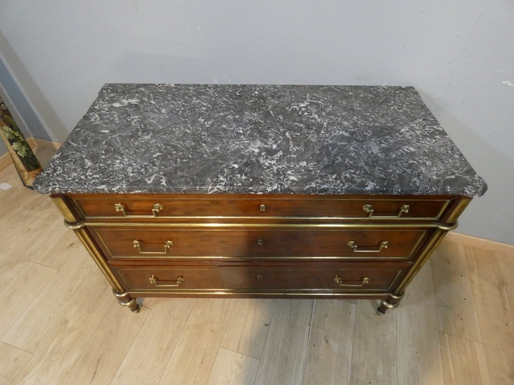 Commode d'époque Louis XVI en acajou et marbre, XVIII ème siècle-photo-4