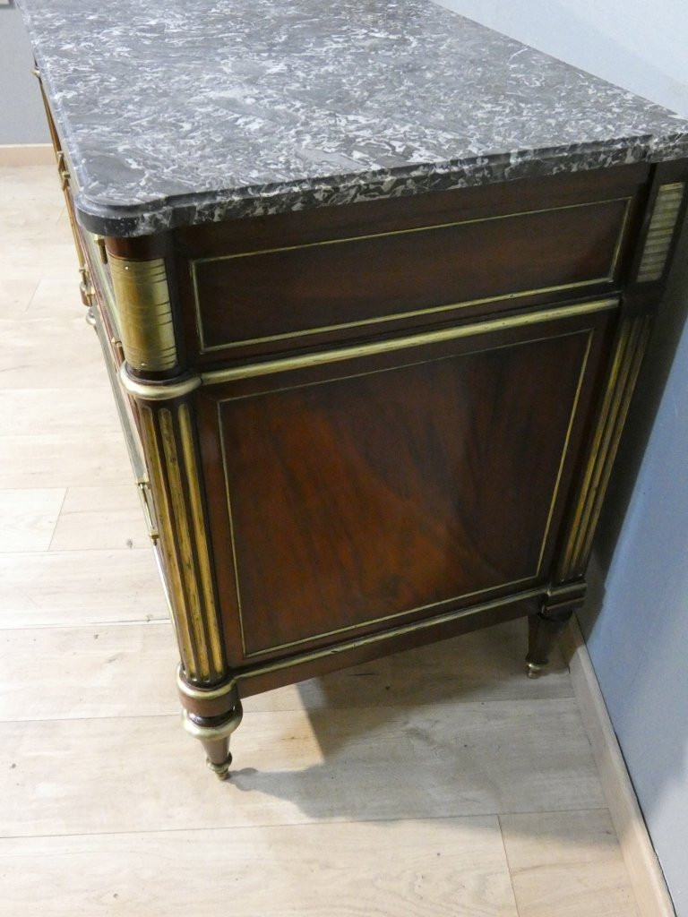 Commode d'époque Louis XVI en acajou et marbre, XVIII ème siècle-photo-5