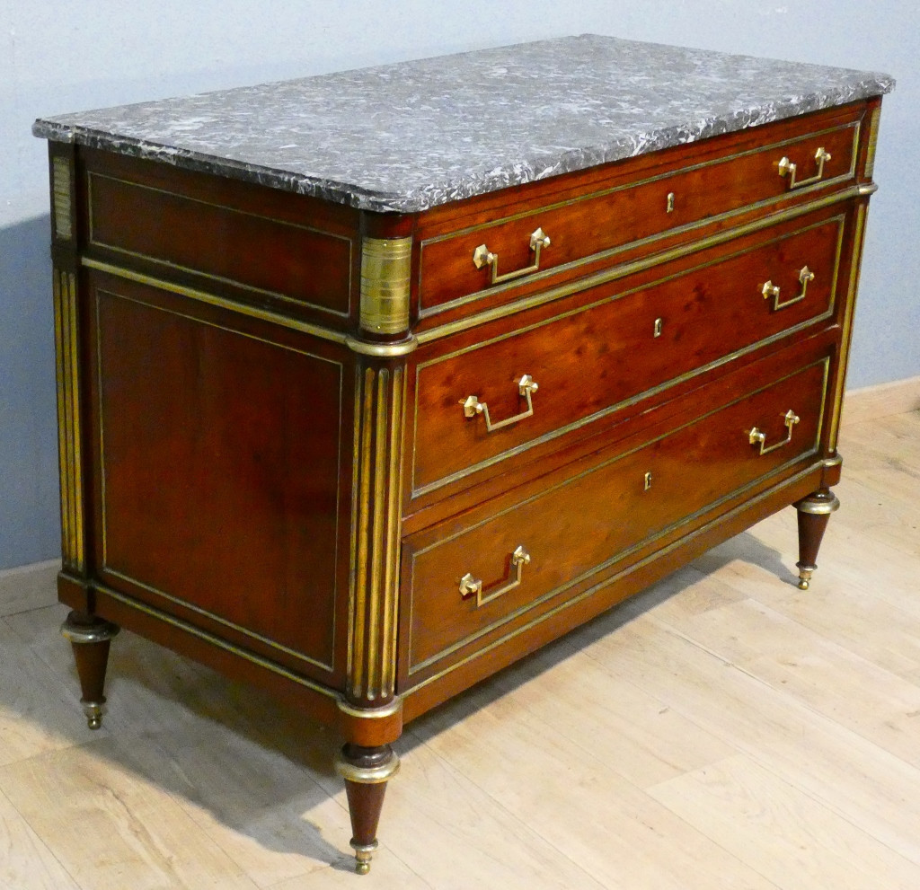 Commode d'époque Louis XVI en acajou et marbre, XVIII ème siècle