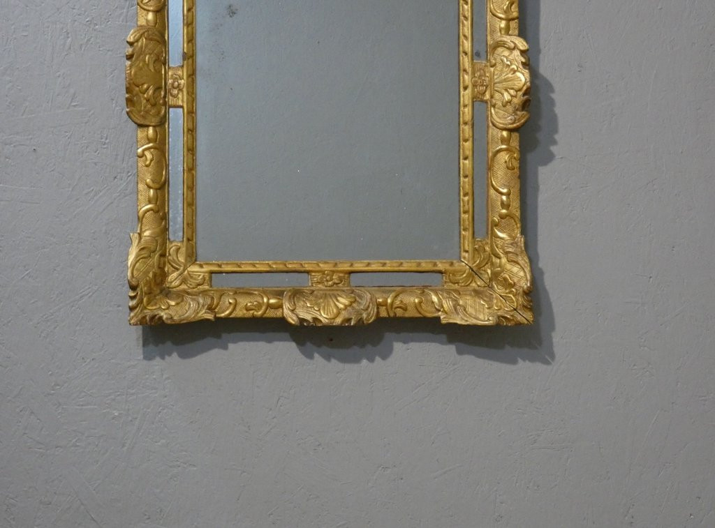 Miroir à parcloses Régence en bois sculpté doré, époque début XVIII ème-photo-4