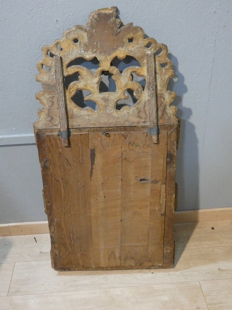 Miroir à parcloses Régence en bois sculpté doré, époque début XVIII ème-photo-7