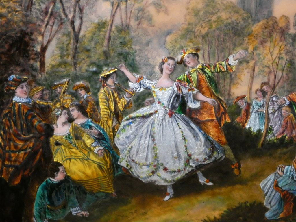 The Dancing Camargo, Limoges Enamel Painting After Nicolas Lancret Pierre Bonnet, Mof-photo-3