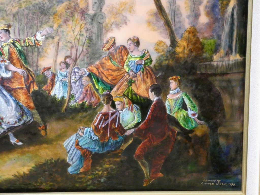 The Dancing Camargo, Limoges Enamel Painting After Nicolas Lancret Pierre Bonnet, Mof-photo-4