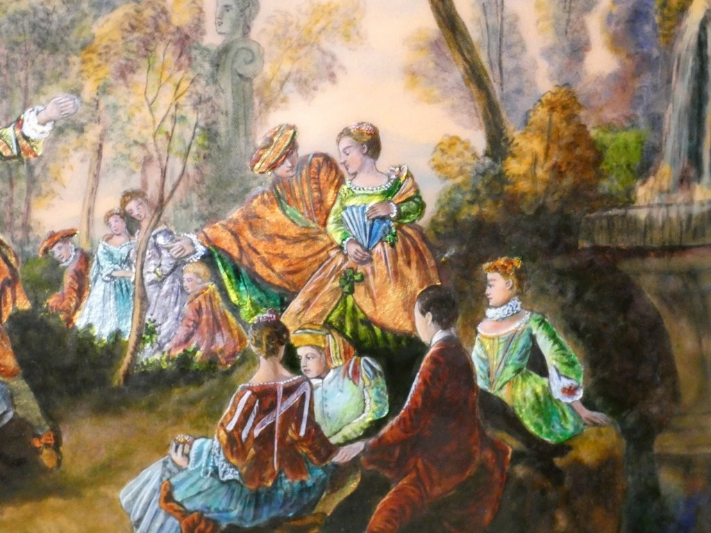 The Dancing Camargo, Limoges Enamel Painting After Nicolas Lancret Pierre Bonnet, Mof-photo-1