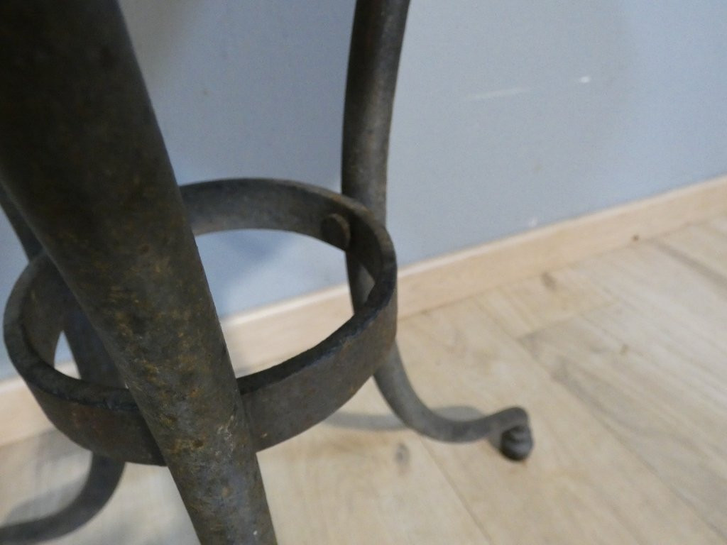 Guéridon de jardin XIX ème en fer forgé et marbre-photo-4