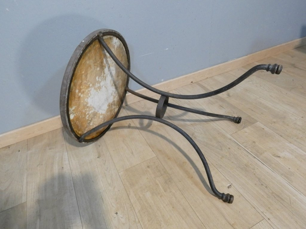 Guéridon de jardin XIX ème en fer forgé et marbre-photo-5