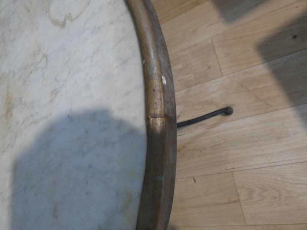 Guéridon de jardin XIX ème en fer forgé et marbre-photo-7