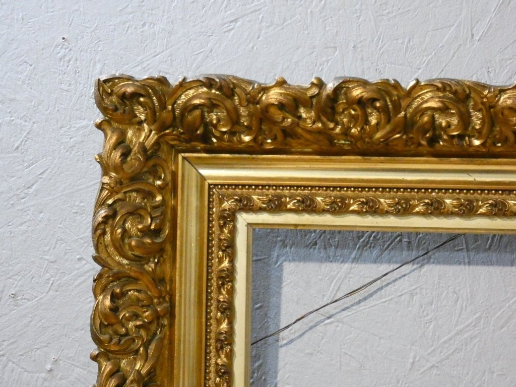 Grand cadre Napoléon III en bois et stuc doré, époque XIX ème-photo-2