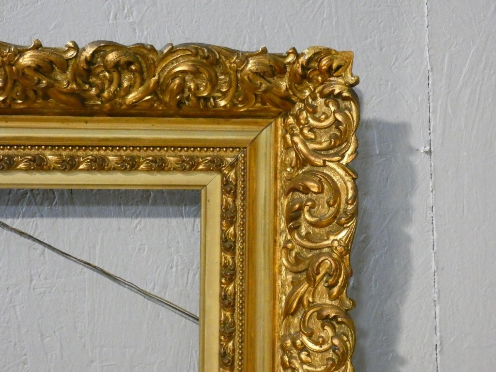 Grand cadre Napoléon III en bois et stuc doré, époque XIX ème-photo-3