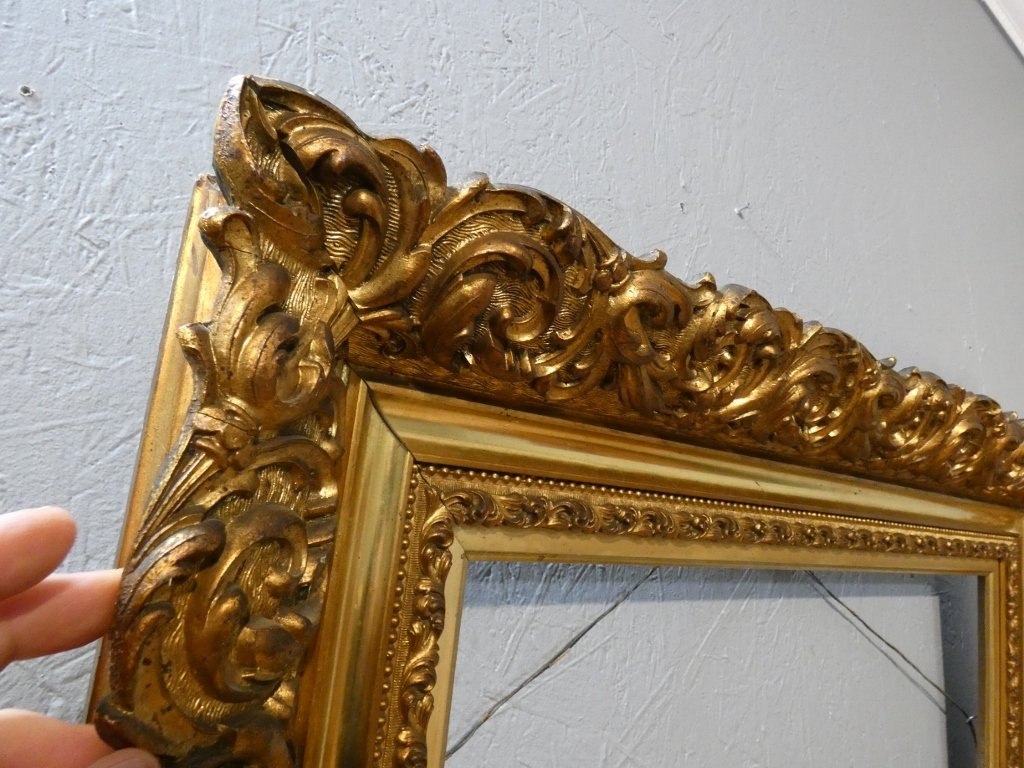 Grand cadre Napoléon III en bois et stuc doré, époque XIX ème-photo-3