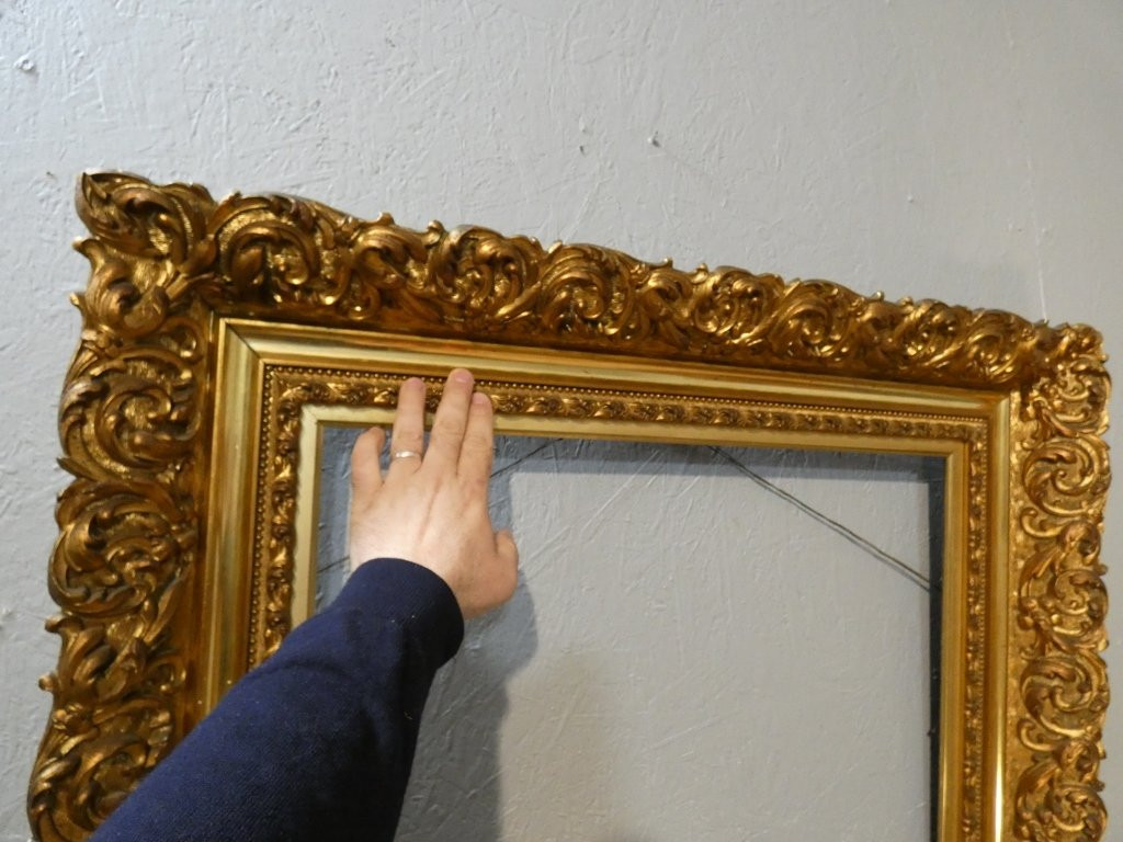 Grand cadre Napoléon III en bois et stuc doré, époque XIX ème-photo-7