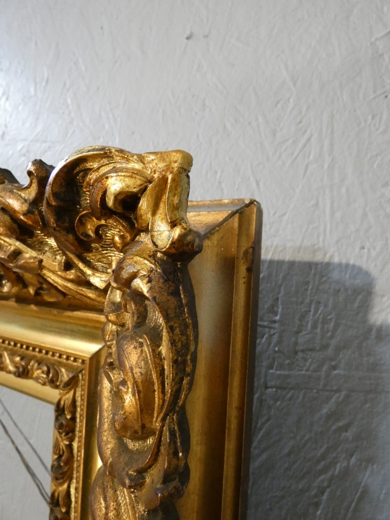 Grand cadre Napoléon III en bois et stuc doré, époque XIX ème-photo-6