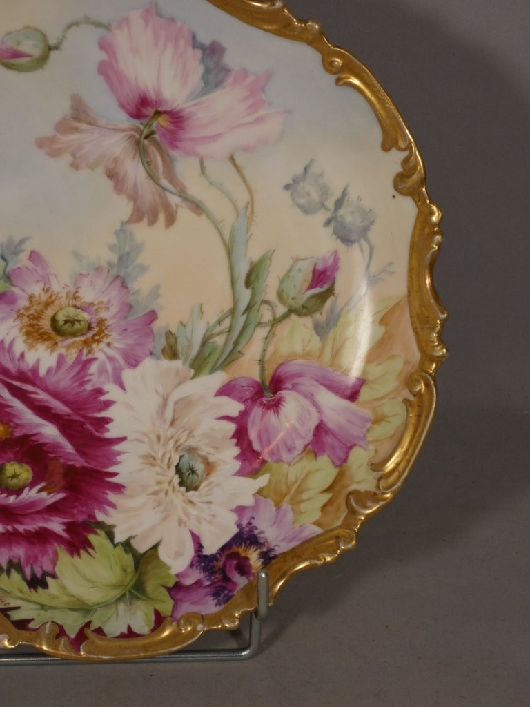 Les pavots, assiettes plat décoratif  en porcelaine de Limoges daté 1908 par Mireille Boirlaud-photo-4