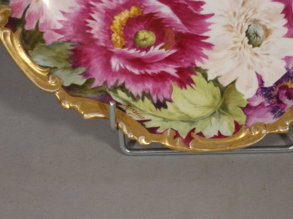 Les pavots, assiettes plat décoratif  en porcelaine de Limoges daté 1908 par Mireille Boirlaud-photo-1