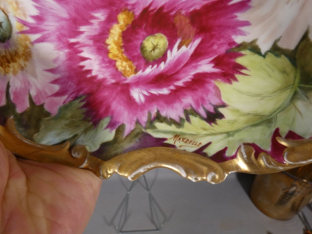 Les pavots, assiettes plat décoratif  en porcelaine de Limoges daté 1908 par Mireille Boirlaud-photo-3