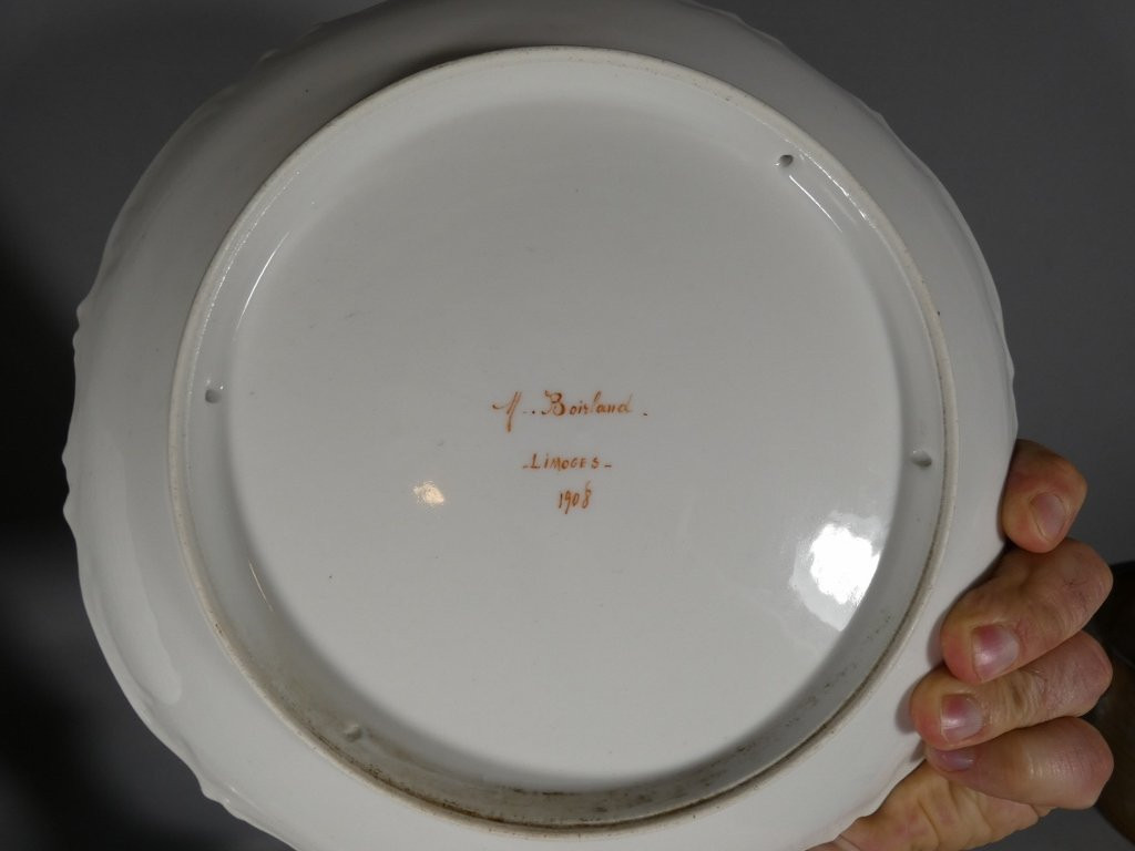 Les pavots, assiettes plat décoratif  en porcelaine de Limoges daté 1908 par Mireille Boirlaud-photo-6