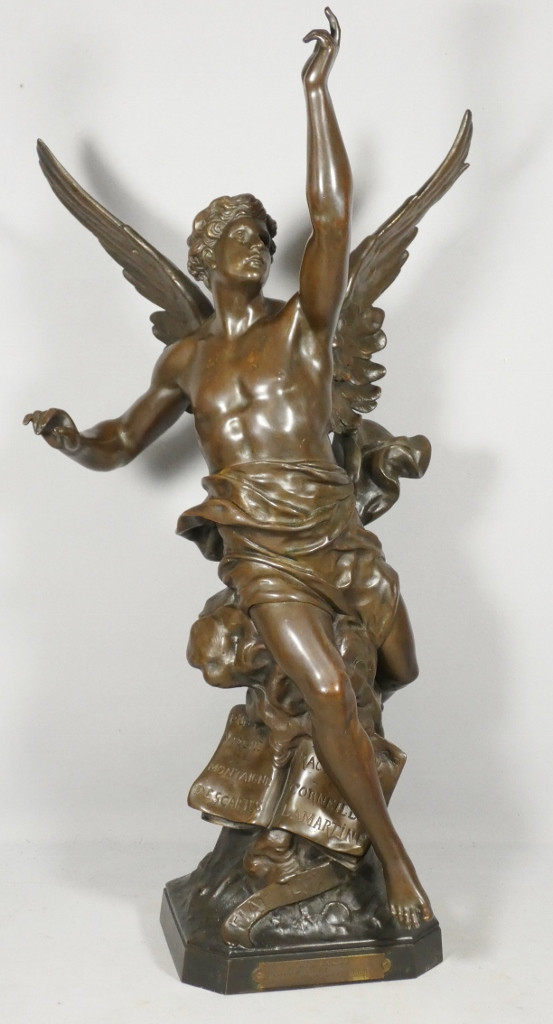 Emile Picault (1833-1915), Bronze Sculpture Thought Taking Flight And Carrying The Light