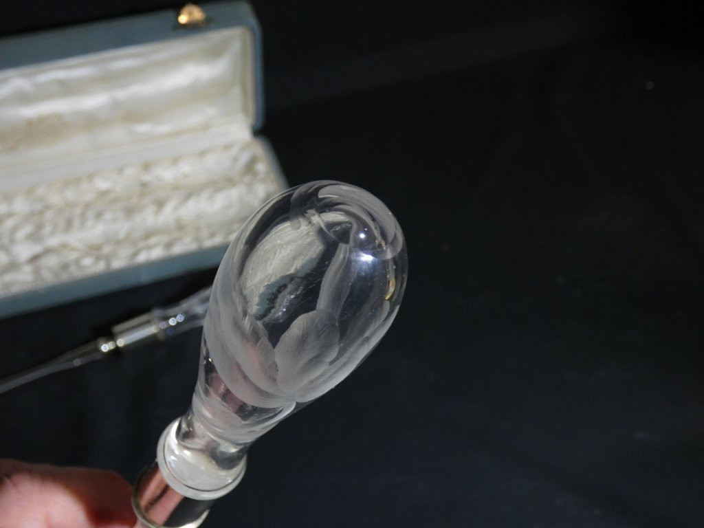 Art Nouveau Engraved Glass And Silver-plated Salad Servers By Victor Saglier-photo-4