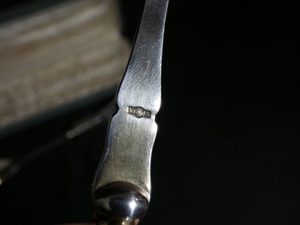 Art Nouveau Engraved Glass And Silver-plated Salad Servers By Victor Saglier-photo-3