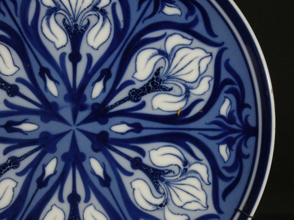 Enad Limoges, Baptiste Cluzelaud, Large Dish With Irises In Art Nouveau Porcelain-photo-4