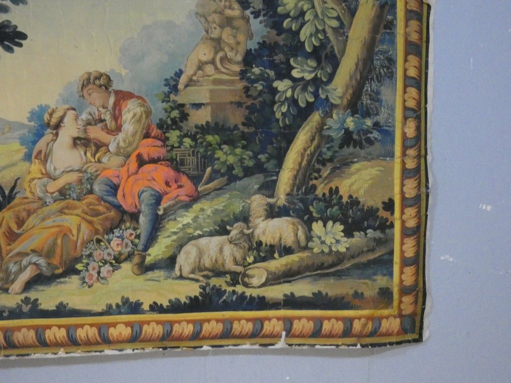 Large Aubusson Carton, Pastoral Scene After François Boucher, 19th Century-photo-3