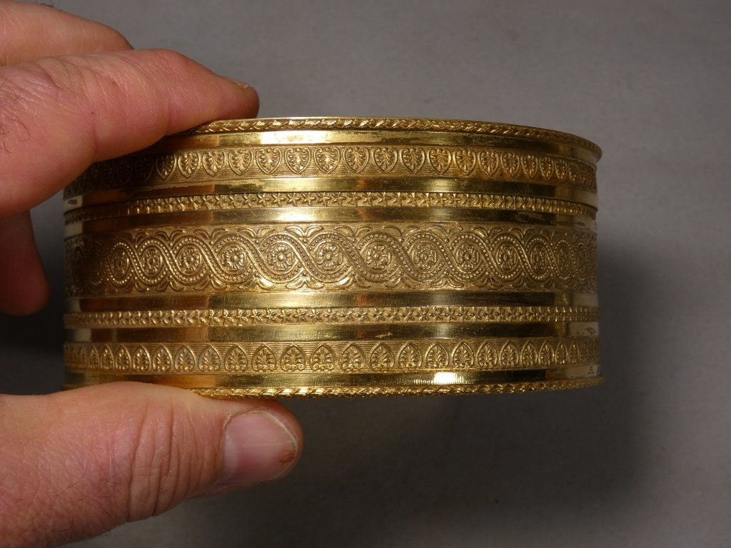 Empire Style Chased Brass And Gilt Jewelry Box, Wedgwood Medallion, 19th Century-photo-2