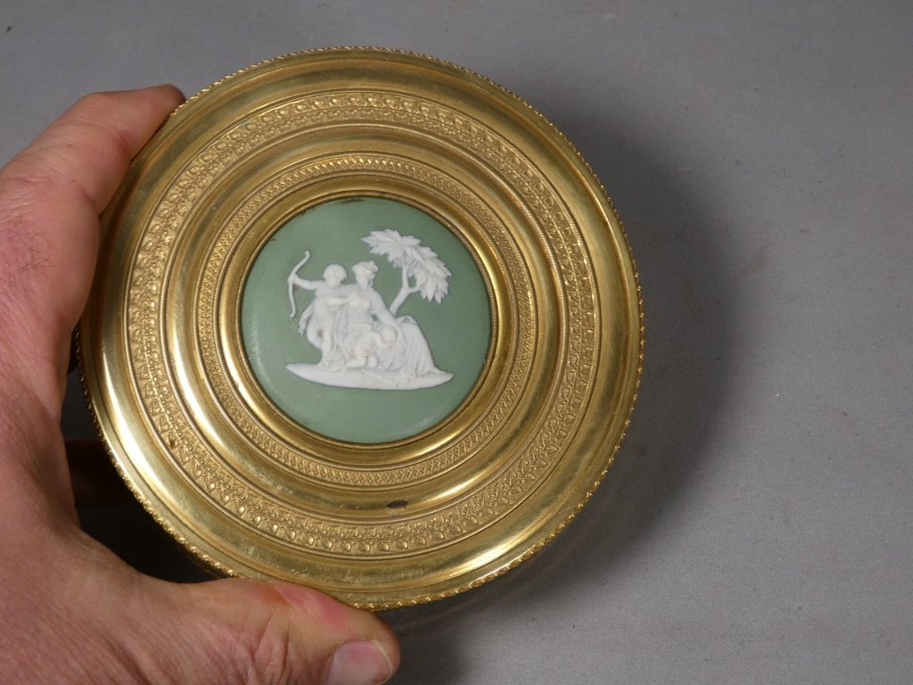Empire Style Chased Brass And Gilt Jewelry Box, Wedgwood Medallion, 19th Century-photo-5