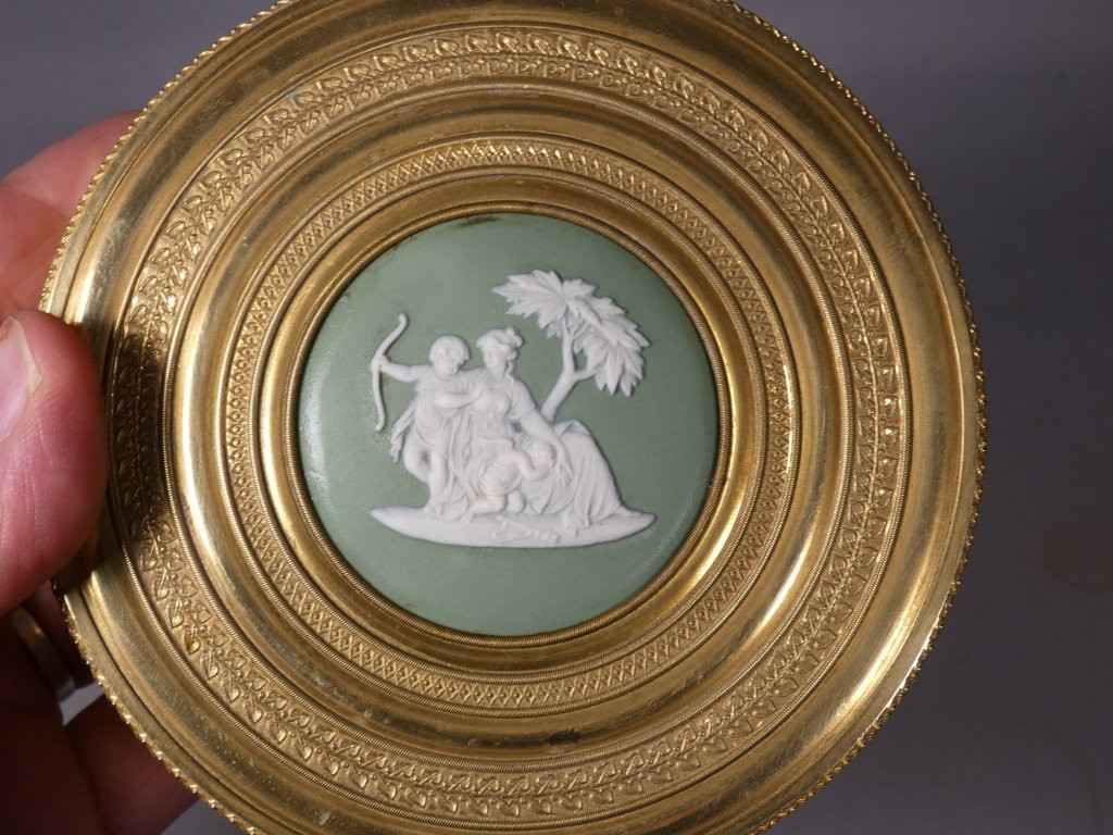 Empire Style Chased Brass And Gilt Jewelry Box, Wedgwood Medallion, 19th Century-photo-7