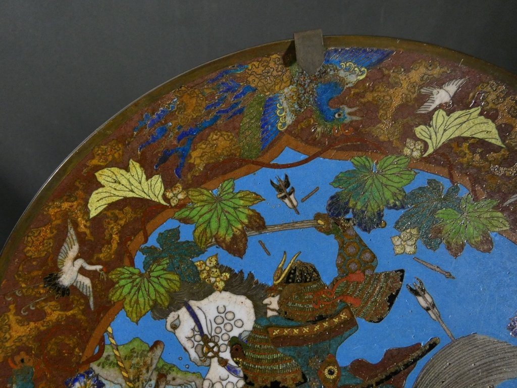 The Samurai, Pair Of Japanese Dishes In Cloisonné Enamel On Copper, Meiji Period, 19th Century-photo-2
