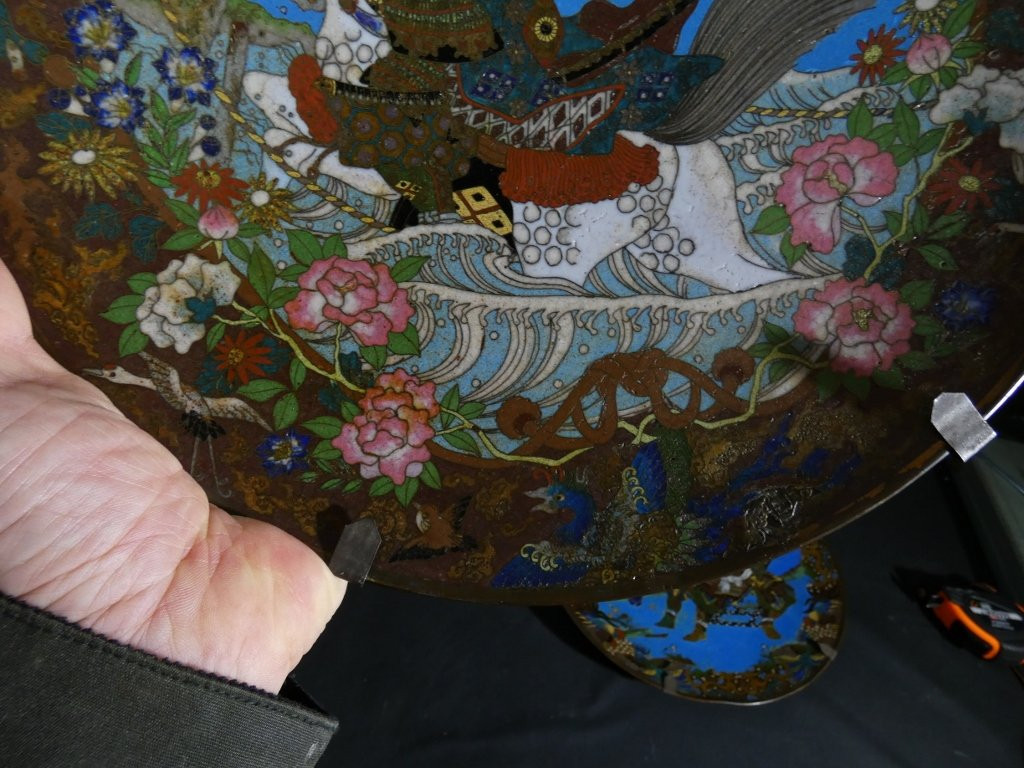 The Samurai, Pair Of Japanese Dishes In Cloisonné Enamel On Copper, Meiji Period, 19th Century-photo-3