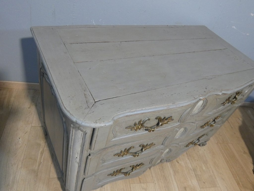 Commode arbalète en bois peint d'époque Louis XV, milieu XVIII ème siècle-photo-3