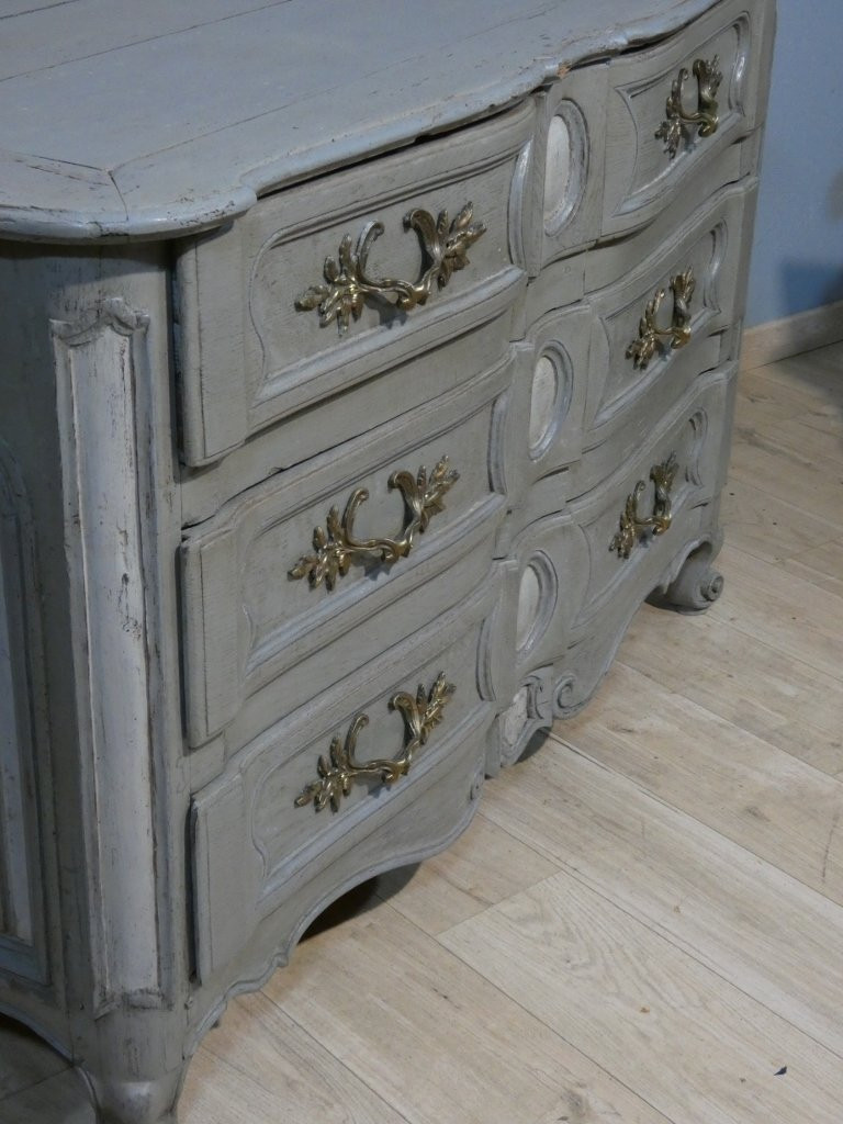 Commode arbalète en bois peint d'époque Louis XV, milieu XVIII ème siècle-photo-2