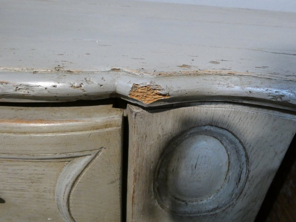Commode arbalète en bois peint d'époque Louis XV, milieu XVIII ème siècle-photo-5