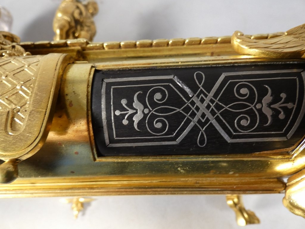 Victor Paillard (1805-1886), encrier double style Régence en bronze doré et marqueterie d'étain-photo-8