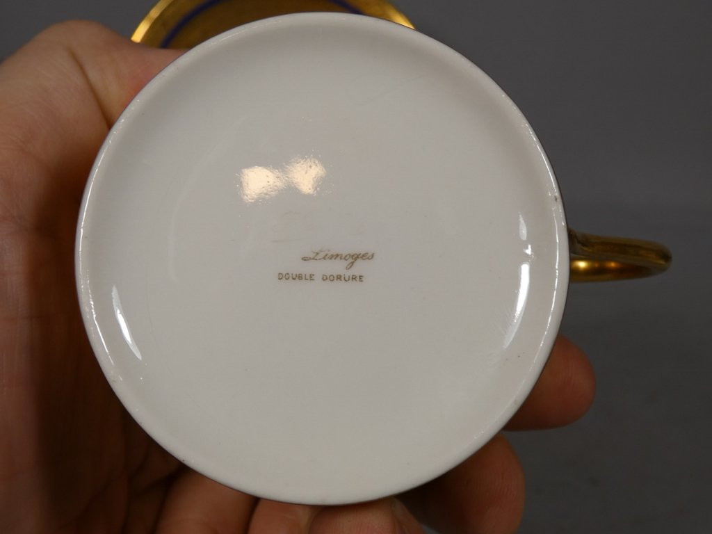 Incrustation d'or, tasse de collection en porcelaine de Limoges, époque début XX ème-photo-2