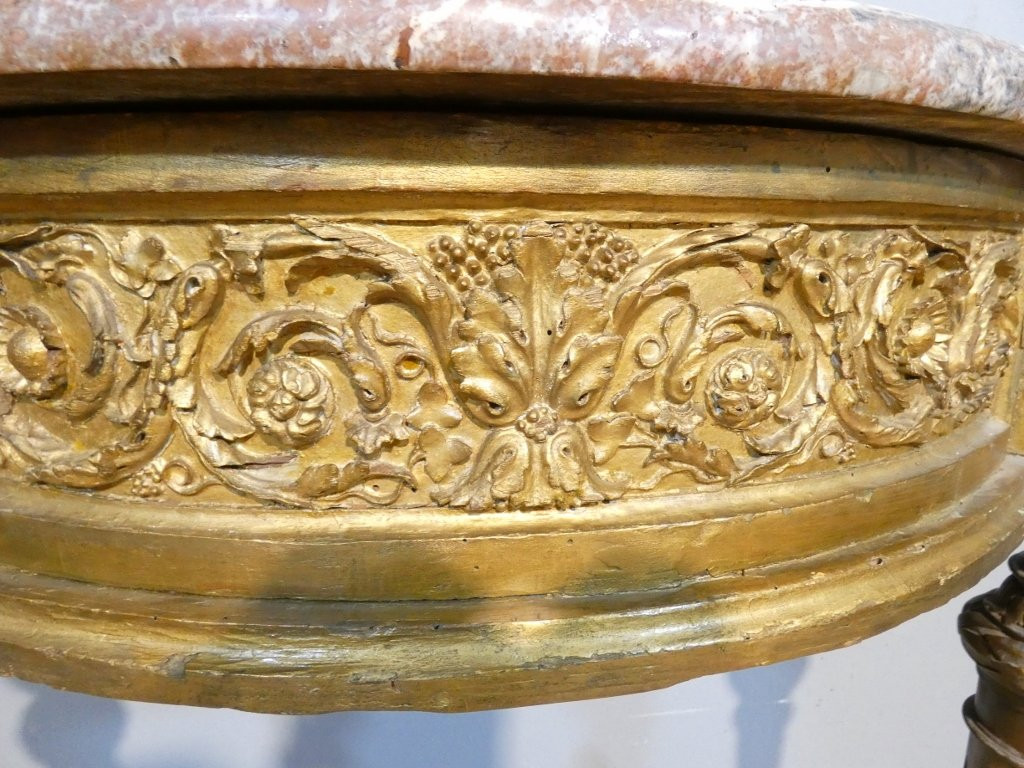 Louis XVI Style Gilded Wood And Marble Half-moon Console, 19th Century-photo-1
