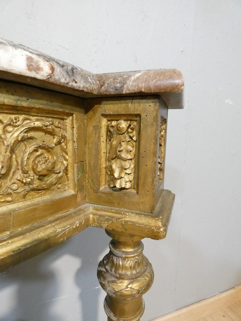 Louis XVI Style Gilded Wood And Marble Half-moon Console, 19th Century-photo-2