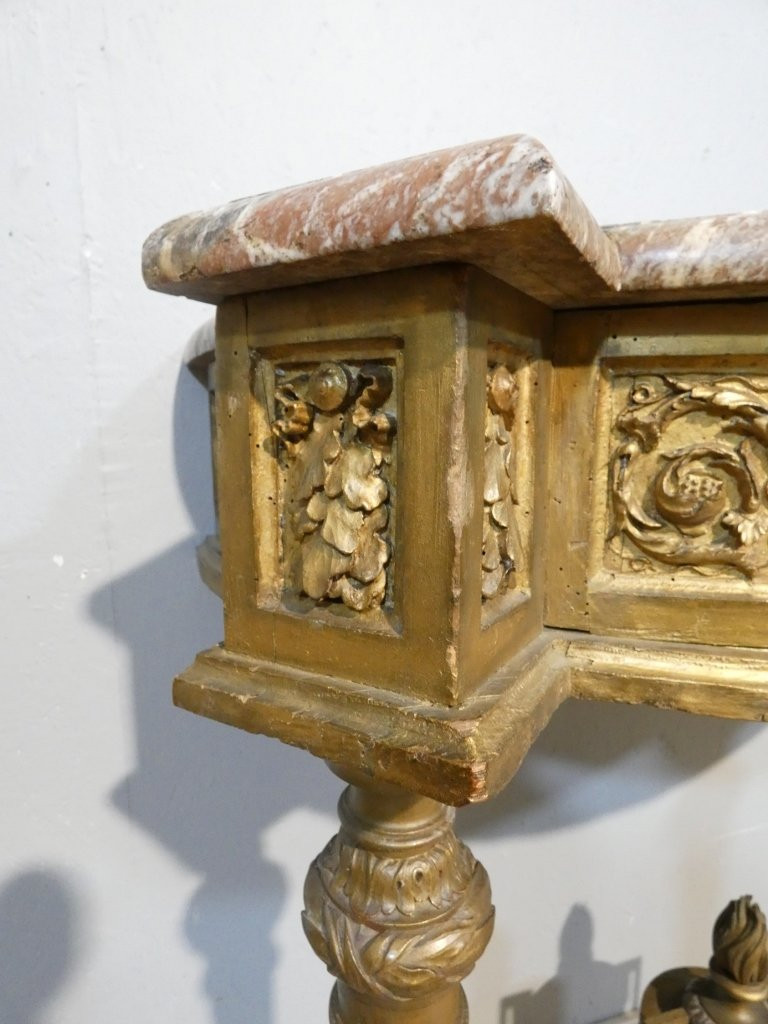 Louis XVI Style Gilded Wood And Marble Half-moon Console, 19th Century-photo-3