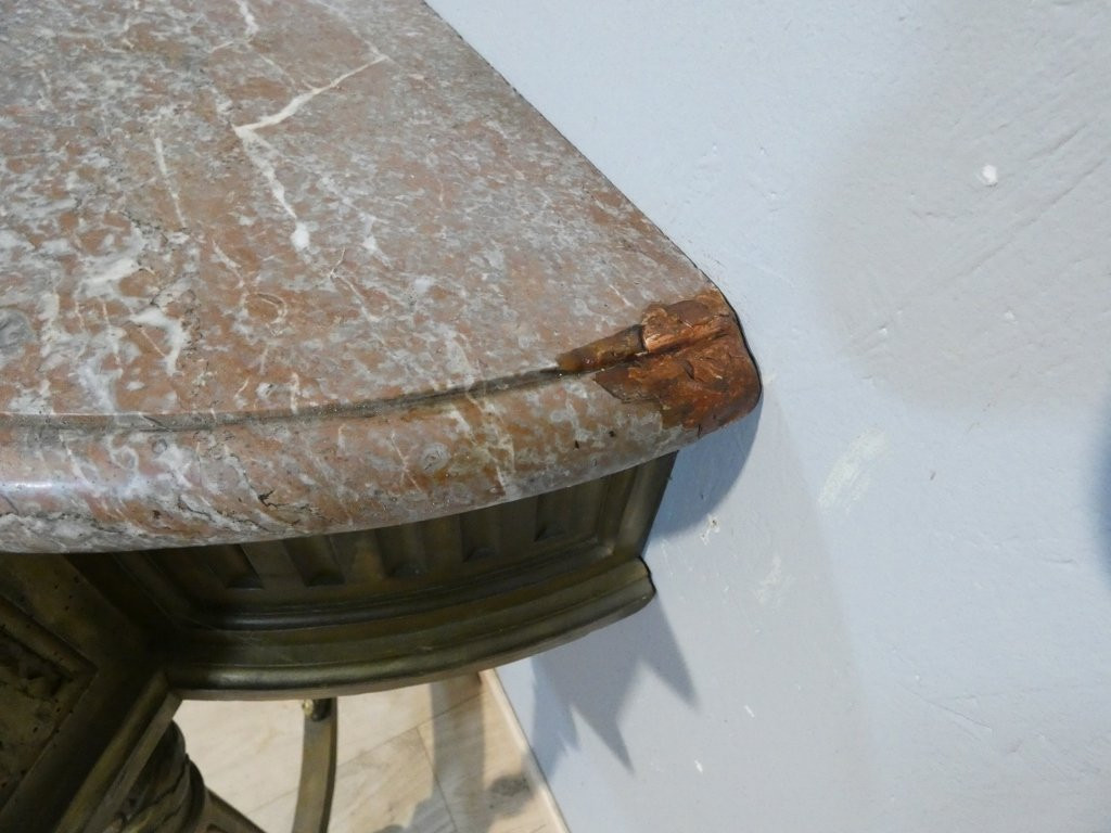 Louis XVI Style Gilded Wood And Marble Half-moon Console, 19th Century-photo-6