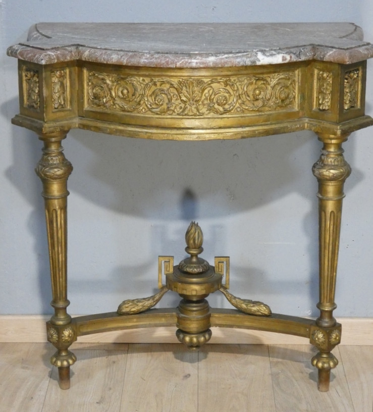 Louis XVI Style Gilded Wood And Marble Half-moon Console, 19th Century