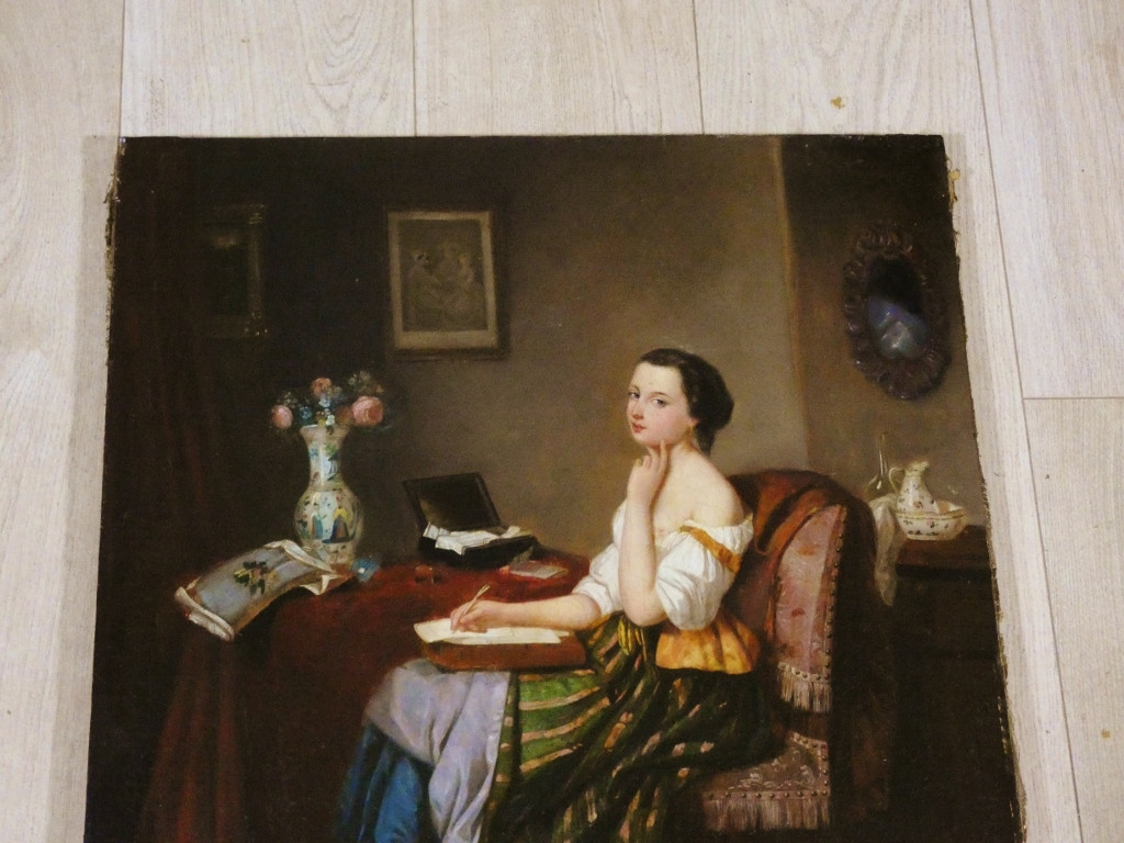 Jeune Femme à La Lettre, Oil On Canvas, 19th Century-photo-2