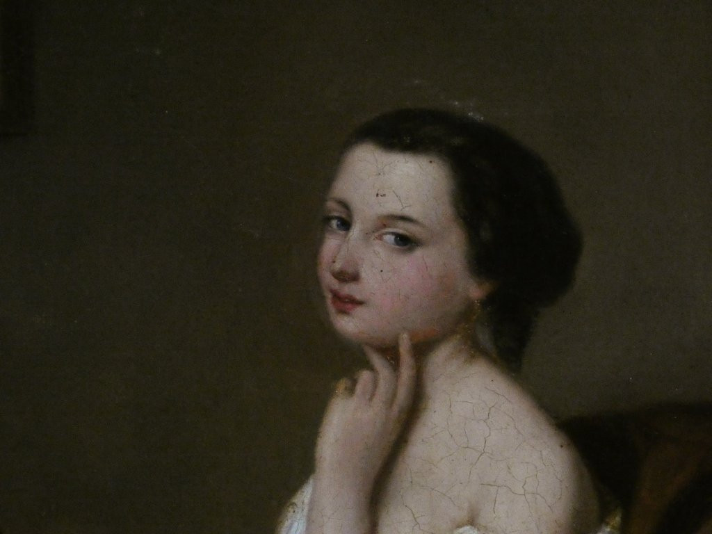 Jeune Femme à La Lettre, Oil On Canvas, 19th Century-photo-5