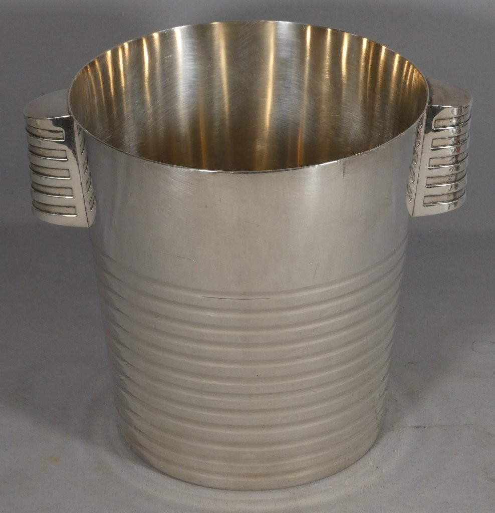 Christofle Luc Lanel, Champagne Bucket, Ondulations Model, Art Deco Period-photo-2