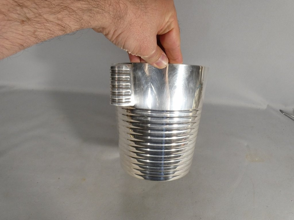 Christofle Luc Lanel, Champagne Bucket, Ondulations Model, Art Deco Period-photo-4