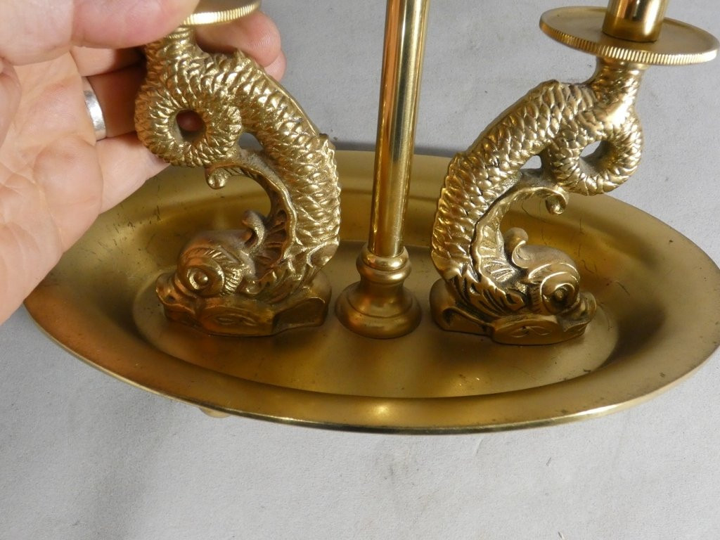 Empire-style Hot-water Bottle Lamp With Dolphins, 1980s-photo-3