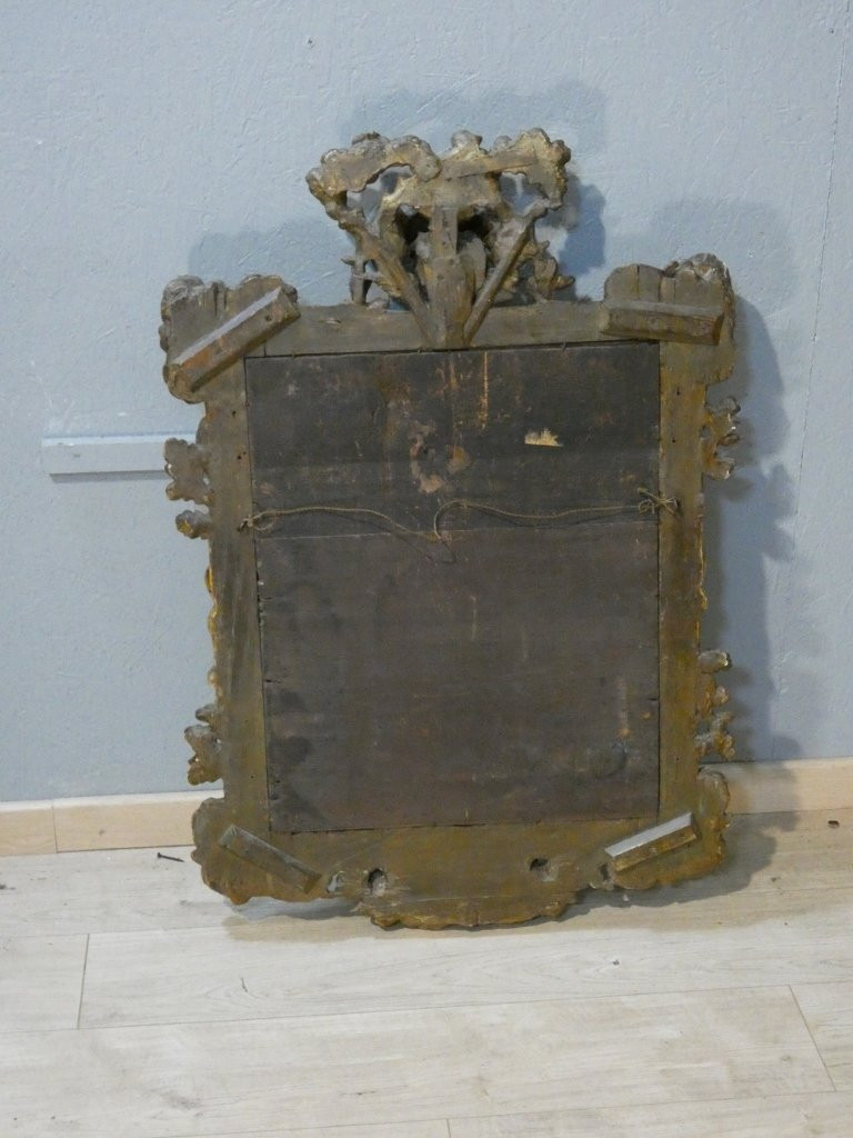Miroir italien baroque aux anges en bois doré, époque début XVIII ème siècle-photo-8