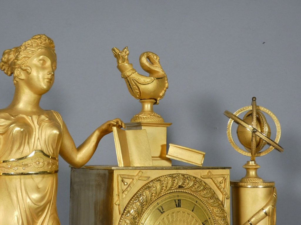 Uranie, Empire Period Gilt Bronze Clock With Allegory Of Astronomy And Science, XIX è-photo-5